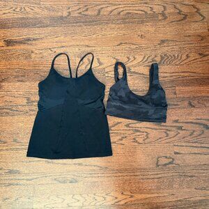 Pair of 2 Lululemon Both Size 6 Black Tank Yoga Top + Black Camouflage Bra